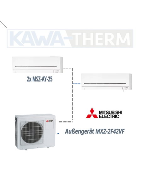 Mitsubishi Multi-Split Klimaanlage Duo-Set 4,2 kW – 2x MSZ-AY25 + MXZ-2F42VF inkl. Montage Bensheim